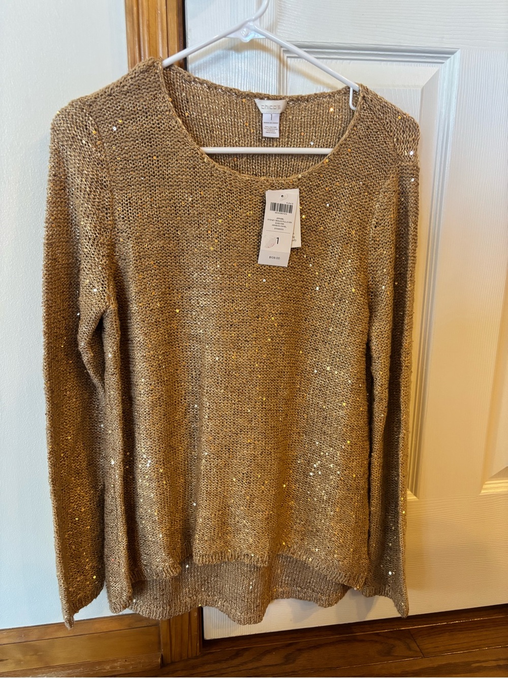 Chico's Sydney Sequin Pullover Sweater Arabian Camel Size 1